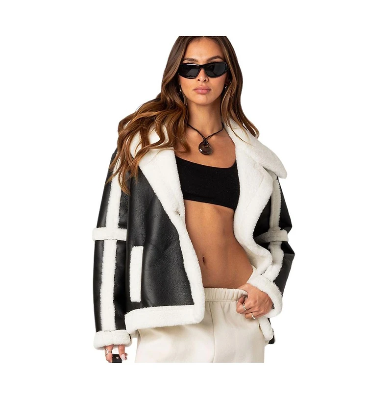 Edikted Women's Rocki oversized shearling jacket