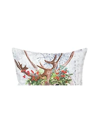 C&F Home 18" x 18" Reindeer Wearing a Red Holly Flower Crown Indoor and Outdoor Throw Pillow