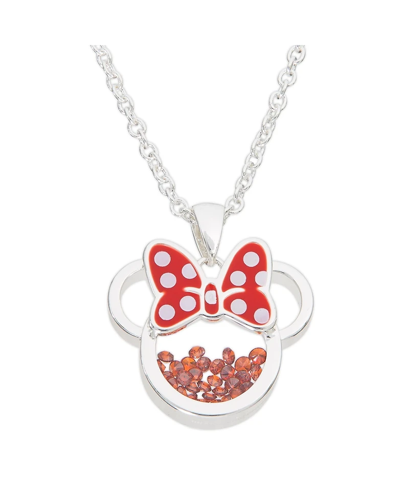Disney Minnie Mouse Womens Silver Plated Birthstone Shaker Necklace - 18+2''
