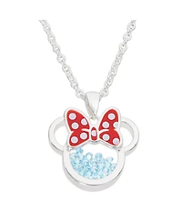 Disney Minnie Mouse Womens Silver Plated Birthstone Shaker Necklace - 18+2''