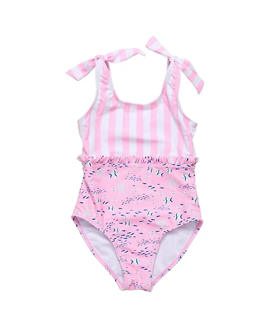 Toddler, Child Girl Pink Sea Shoulder Tie Swimsuit