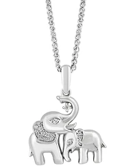 Effy Diamond Mama & Baby Elephant 18" Pendant Necklace (1/10 ct. t.w.) in Sterling Silver