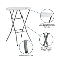 2.6-Foot Round Plastic Bar Height Folding Table