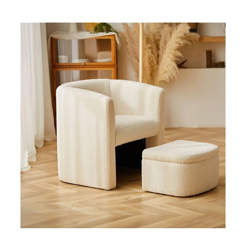 Sherpa Barrel Chair with Storage Ottoman Set