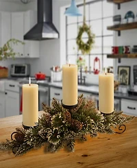 National Tree Company 30" Glittery Bristle Pine Centerpiece w/3 Candle Holders & 6 White Tipped Cones