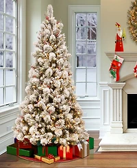 National Tree Company 7.5' Snowy Bedford Pine Tree with Red Berries, Cedar Leaves, Mixed Cones 700 Clear Lights