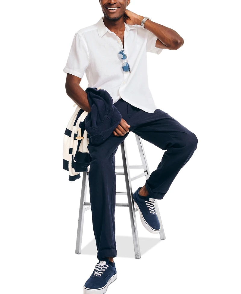 Nautica Men's Classic-Fit Solid Linen Short-Sleeve Shirt