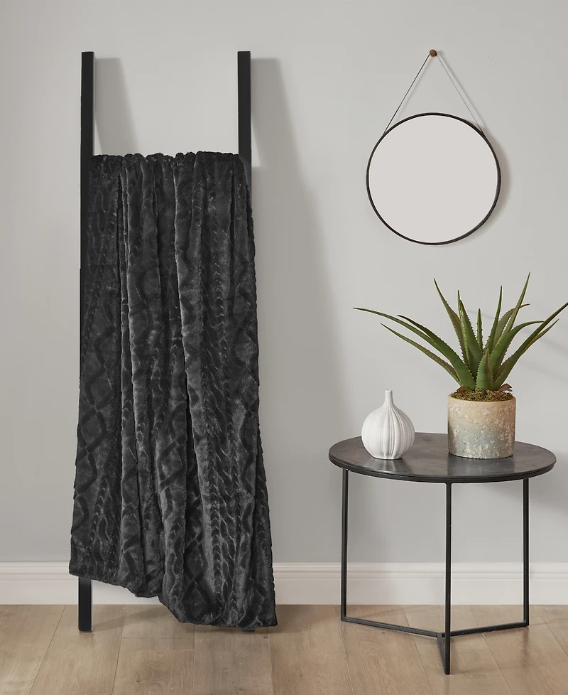 Lucky Brand Embossed Cable Faux Fur Throw, 50" x 70"