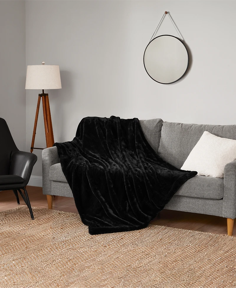 Lucky Brand Solid Mink Faux Fur Throw, 50" x 70"