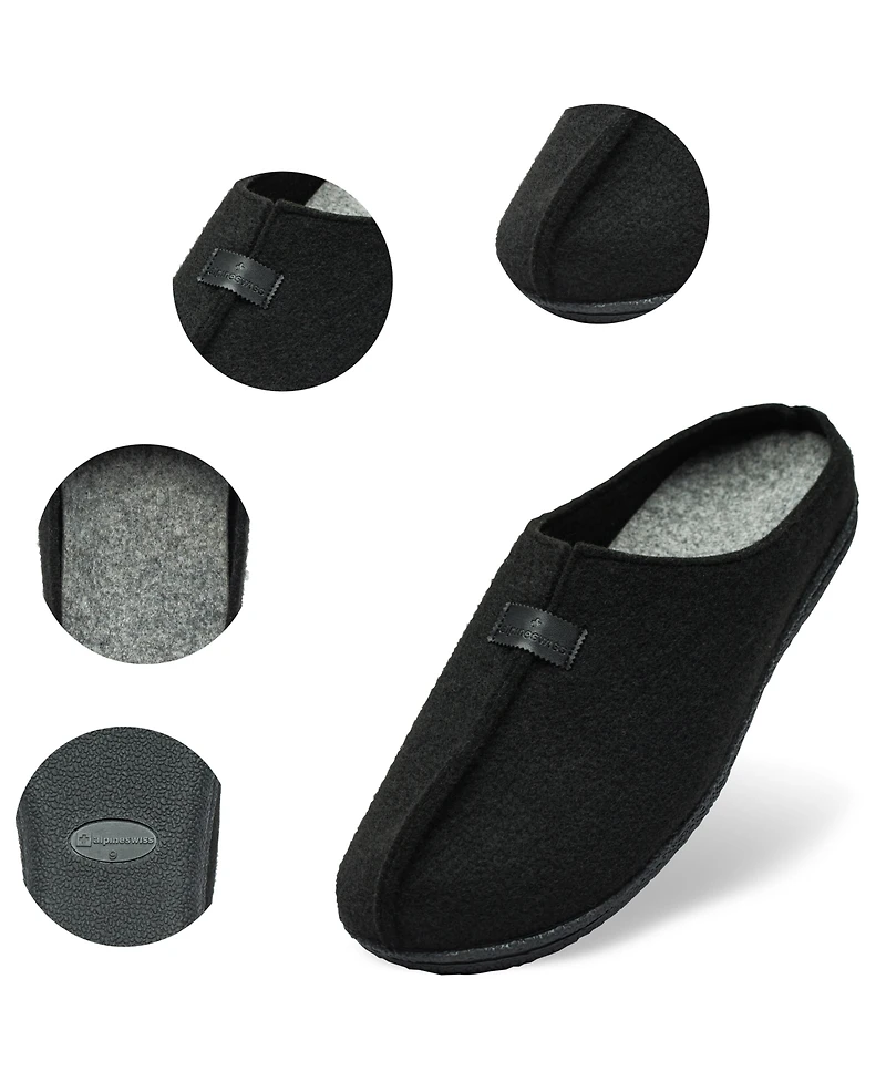 Alpine Swiss Mens Felt Faux Wool Clog Slippers Comfortable Cushion House Shoes