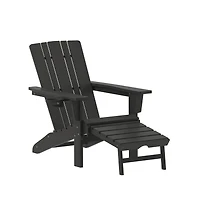 Ridley Hdpe Adirondack Chair With Cup Holder And Pull Out Ottoman, All-Weather Indoor/Outdoor Lounge