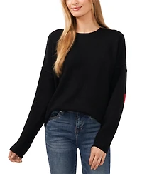 CeCe Women's Elbow Hearts Long-Sleeve Crewneck Sweater