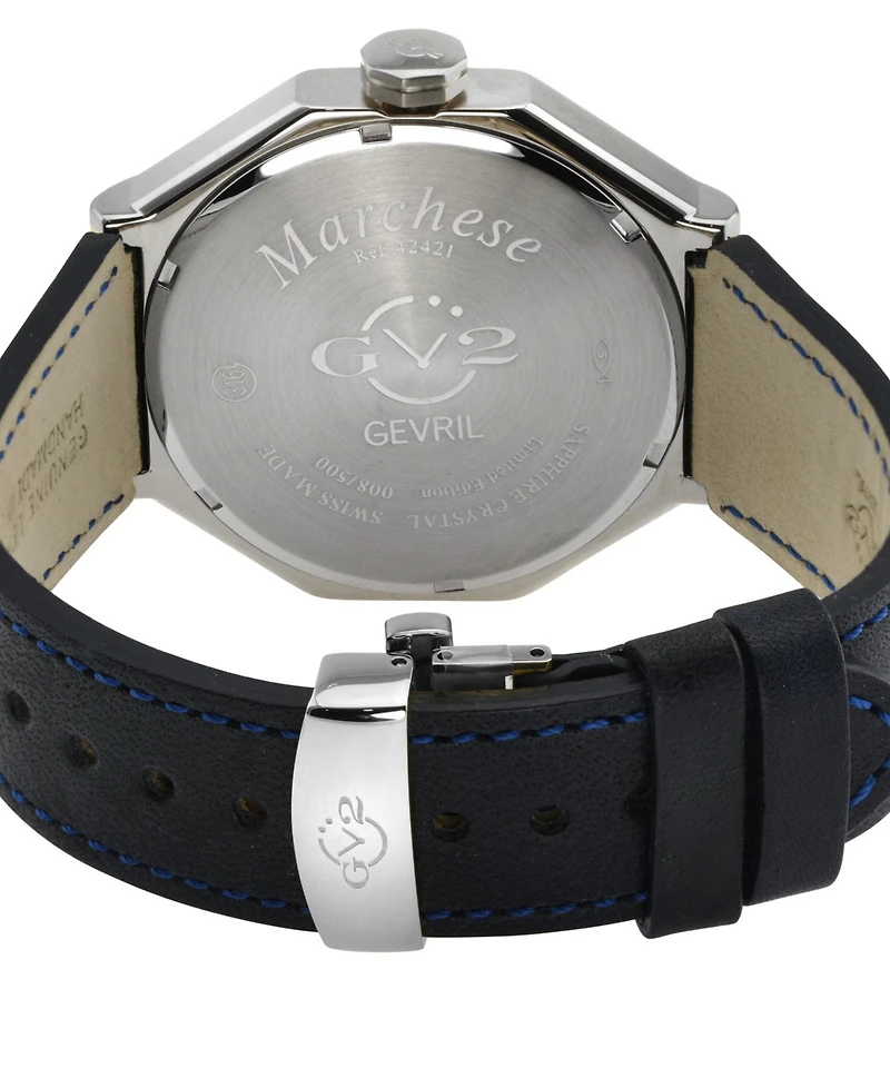 GV2 by Gevril Men's Marchese Blue Leather Watch 44mm