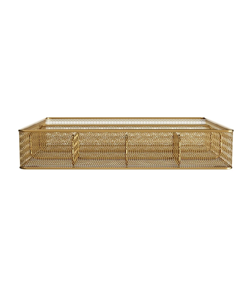 Martha Stewart Ryder Gold-Tone Mesh Metal 6 Compartment Large Desk Drawer Organizer for Accessories and Office Supplies