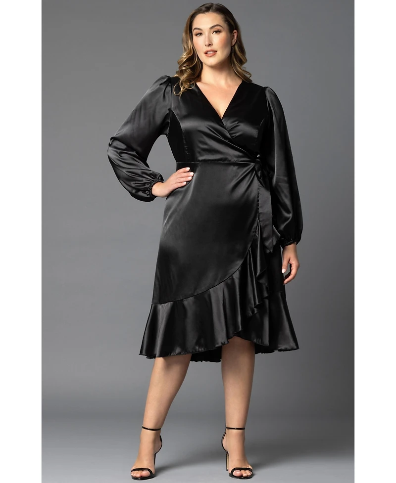 Women's Plus Serena Satin Long Sleeve Wrap Dress
