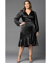 Women's Plus Serena Satin Long Sleeve Wrap Dress