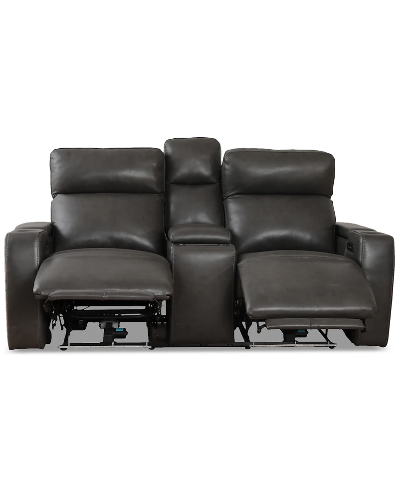Greymel 74" Zero Gravity Leather Loveseat with Console and Power Headrests, Created for Macy's
