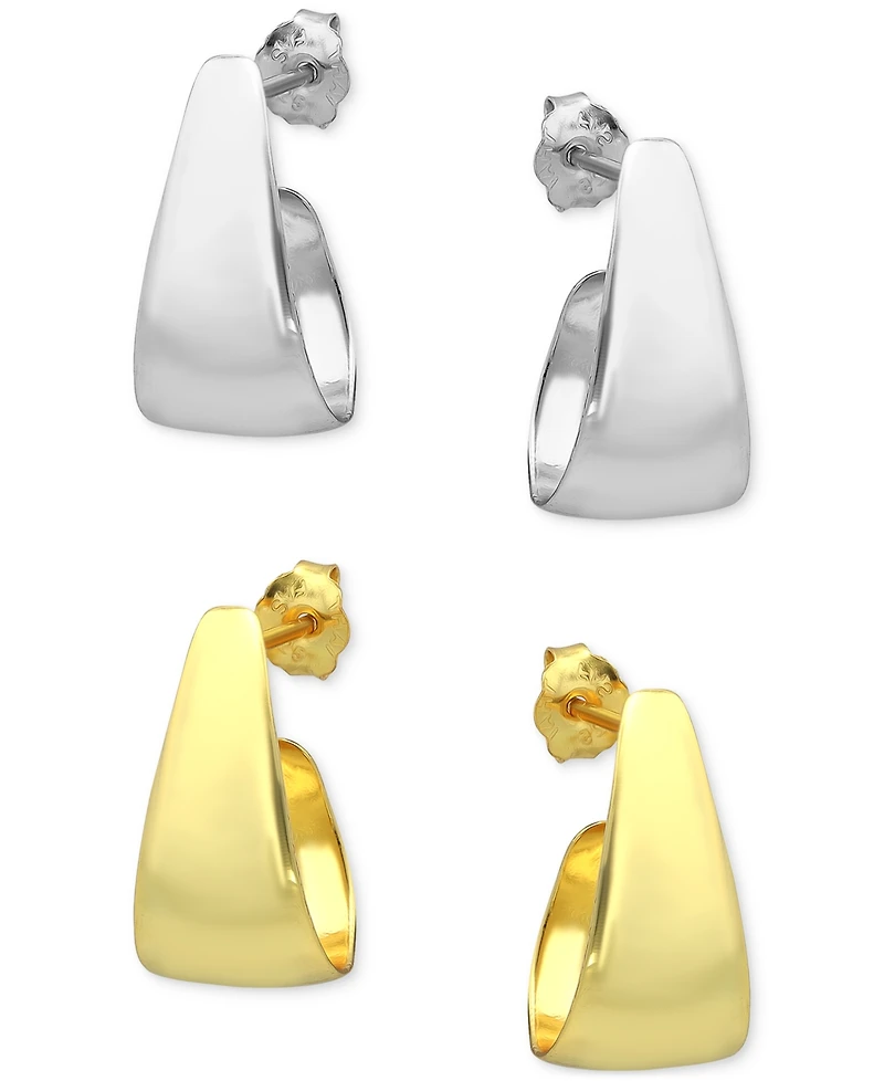 2-Pc. Set Graduated Small Hoop Earrings in Sterling Silver & 18k Gold-Plated Sterling Silver
