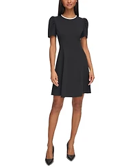 Karl Lagerfeld Paris Women's Scuba-Crepe Contrast-Trim A-Line Dress