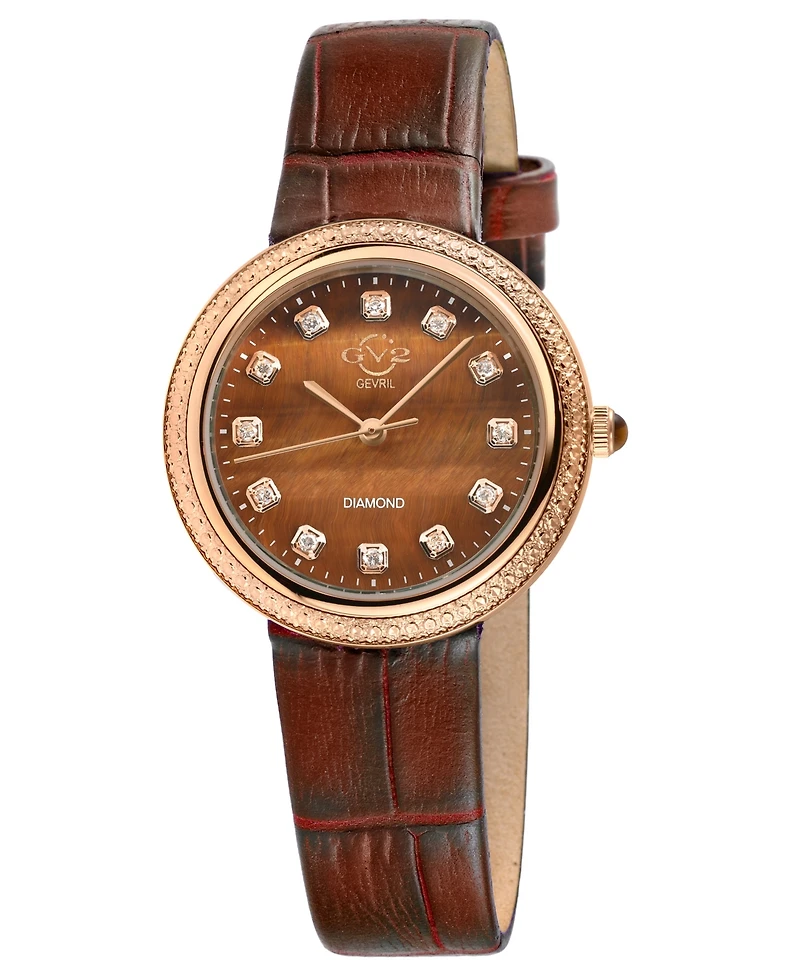 GV2 by Gevril Women's Arezzo Brown Leather Watch 33mm