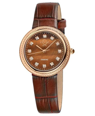 GV2 by Gevril Women's Arezzo Brown Leather Watch 33mm