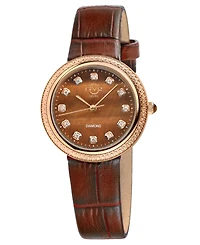 GV2 by Gevril Women's Arezzo Brown Leather Watch 33mm