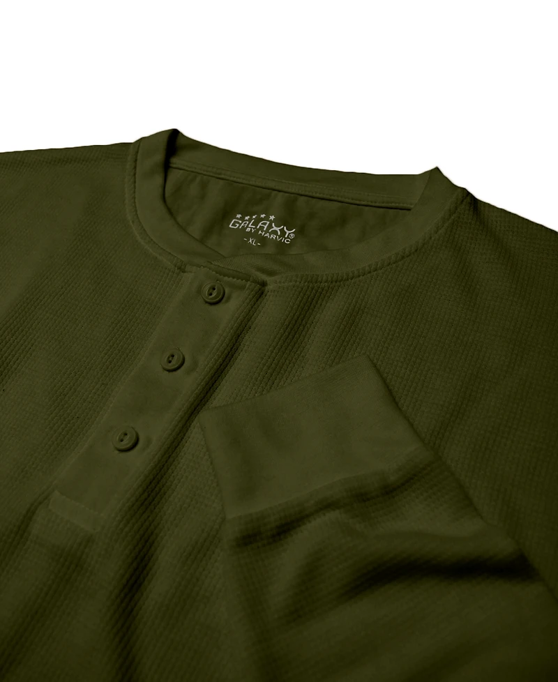 Galaxy By Harvic Men's Oversized Waffle-Knit Thermal Henley Shirt