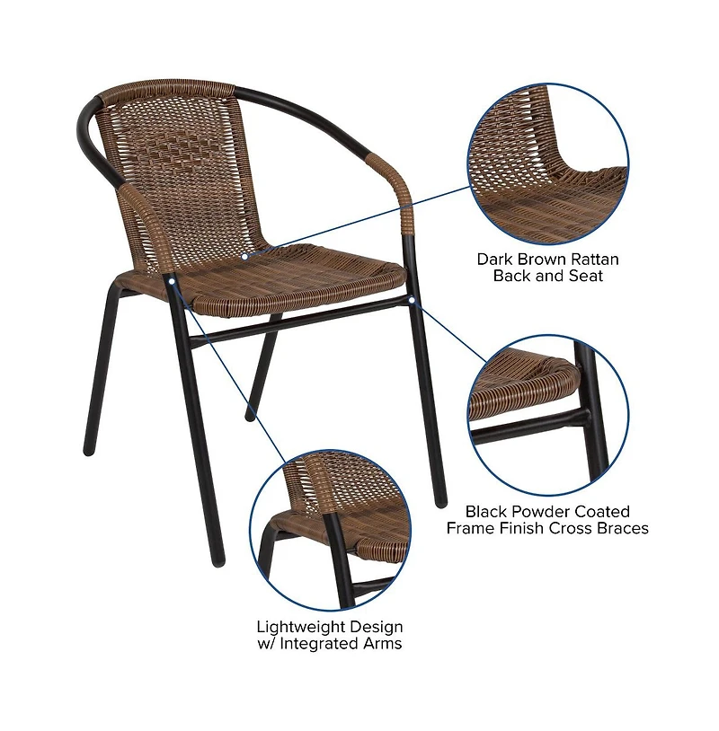 Pack Rattan Indoor-Outdoor Restaurant Stack Chair With Curved Back