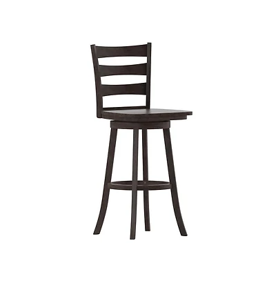 Therus Commercial Grade Classic Wooden Ladderback Swivel Stool With Solid Wood Seat And Footrest
