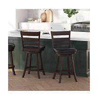 Silla 24" Classic Wooden Ladderback Swivel Counter Height Stool With Upholstered Padded Seat And Integrated Footrest