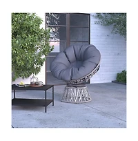 Papasan Style Woven Wicker Swivel Patio Chair With Removable All-Weather Cushion