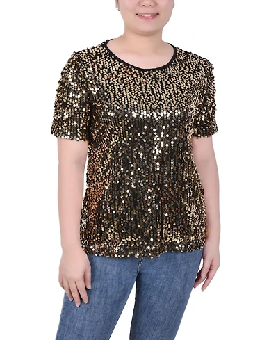 Ny Collection Petite Short Sleeve Sequined Top