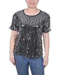 Ny Collection Petite Short Sleeve Sequined Top