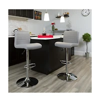 2 Pack Contemporary Vinyl Adjustable Height Barstool With Rolled Seat And Chrome Base