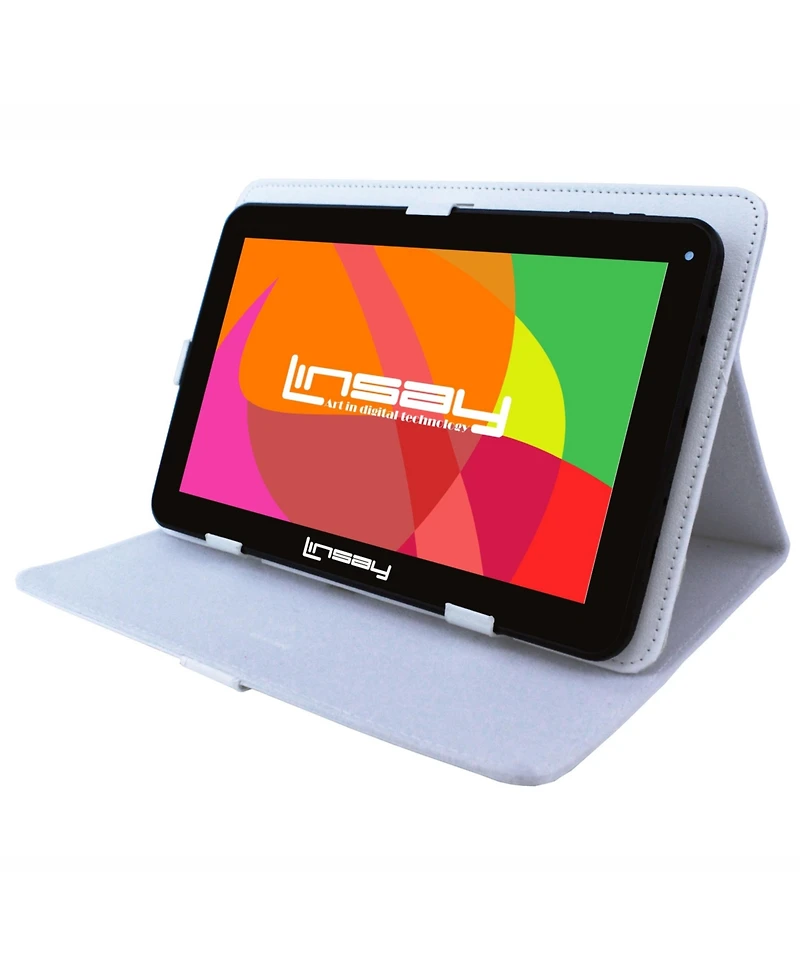 Linsay New 10.1" Tablet Octa Core 128GB Bundle with White Leather Case Newest Android 14