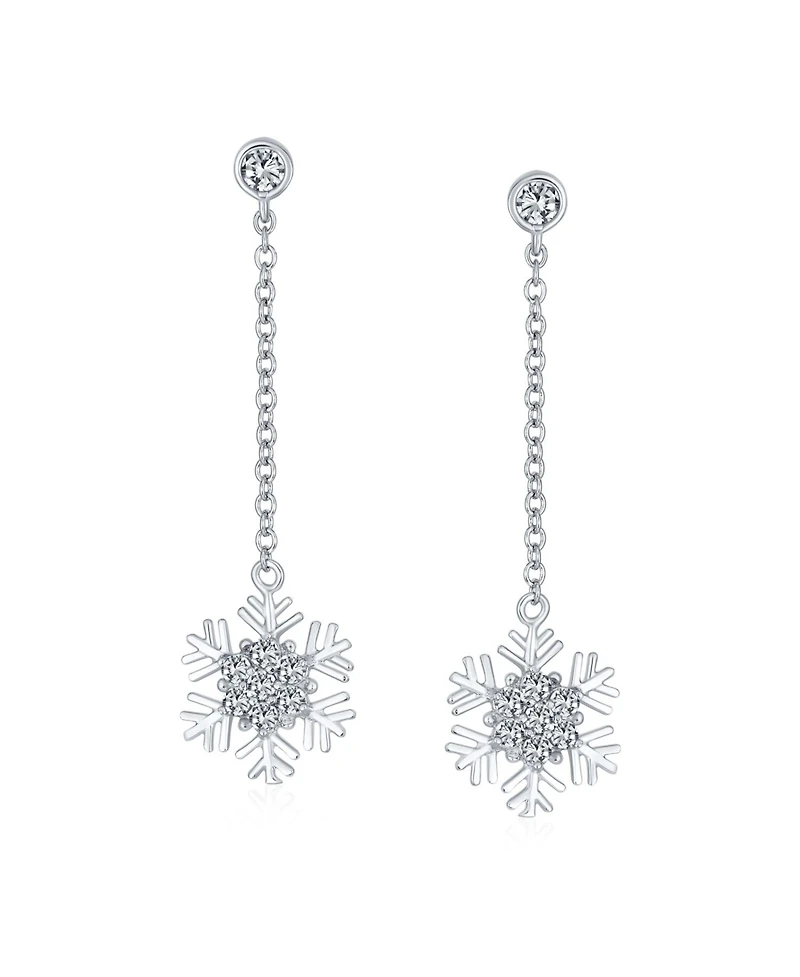 Bling Jewelry Cubic Zirconia Pave Clear or Blue Cz Christmas Holiday Party Snowflake Stud Earrings Sterling Silver