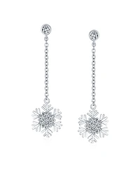 Bling Jewelry Cubic Zirconia Pave Clear or Blue Cz Christmas Holiday Party Snowflake Stud Earrings Sterling Silver
