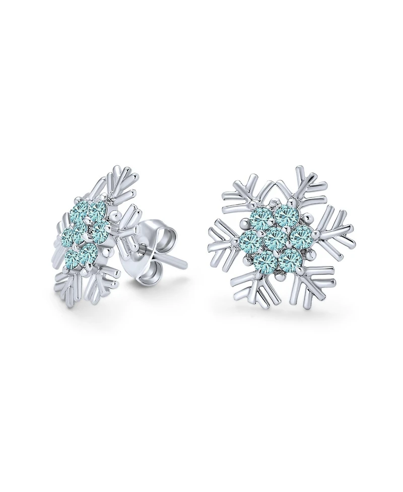 Bling Jewelry Cubic Zirconia Pave Clear or Blue Cz Christmas Holiday Party Snowflake Stud Earrings Sterling Silver