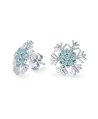 Bling Jewelry Cubic Zirconia Pave Clear or Blue Cz Christmas Holiday Party Snowflake Stud Earrings Sterling Silver