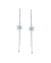 Bling Jewelry Thin Linear Clear Blue Cz Frozen Winter Holiday Party Snowflake Ear Threader Chain Dangle Earrings For Sterling Silver