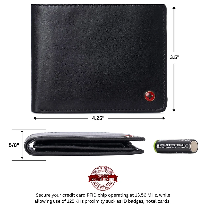 Alpine Swiss Mens Genuine Leather Rfid Safe Bifold Wallet Passcase 2 Id Windows