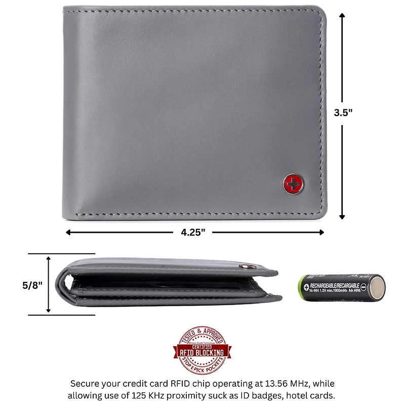 Alpine Swiss Mens Genuine Leather Wallet Passcase Bifold Rfid Safe 2 Id Windows