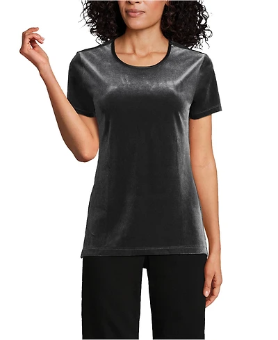 Lands' End Women's Short Sleeve Velvet Crew Neck Top