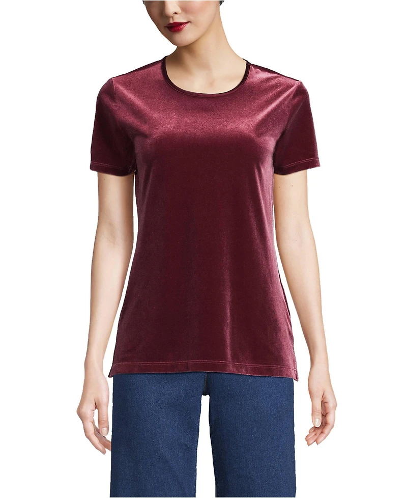 Lands' End Women's Short Sleeve Velvet Crew Neck Top