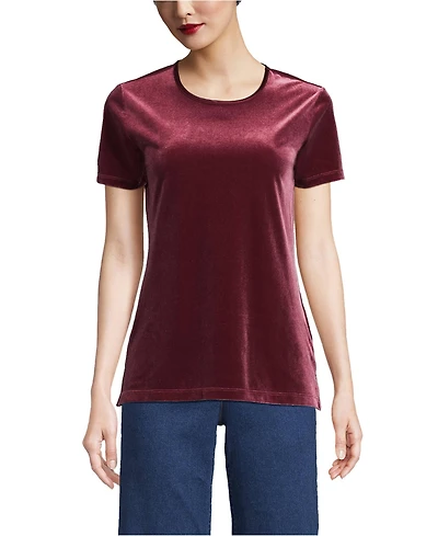 Lands' End Women's Short Sleeve Velvet Crew Neck Top
