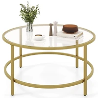 36'' Round Coffee Table Tempered Glass Tabletop Metal Frame Living Room