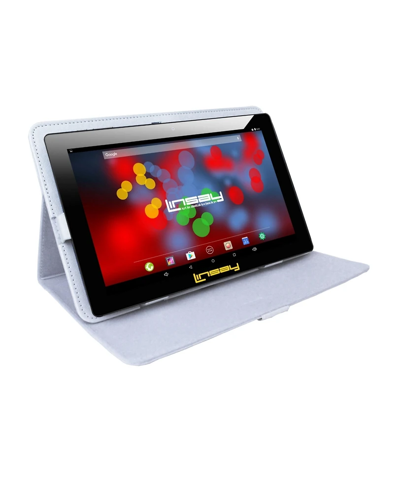 Linsay New 10.1" Tablet Octa Core 128GB Bundle with White Leather Case Newest Android 14