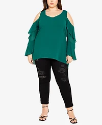 City Chic Plus Hi Lo Cold Shoulder Long Sleeve Top
