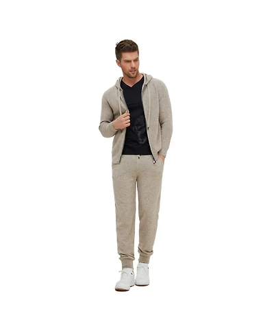 Bellemere Men's Ribbed Cashmere Full Zipper Hoodie and Jogger Set