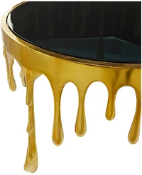 Rosemary Lane Aluminum Drip Coffee Table with Melting Designed Legs and Shaded Glass Top, 36" x 16"